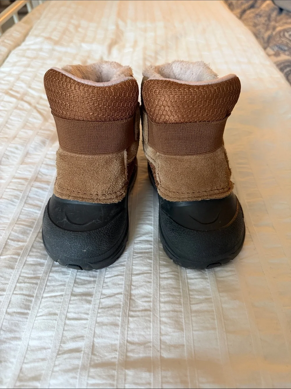 The North Face Alpenglow Brown and Black Kids Winter Boot with Faux-Fur Cuff